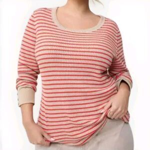 Torrid Striped Thermal Long Sleeve Top Red Beige Waffle Knit Long Sleeve Plus 2X
